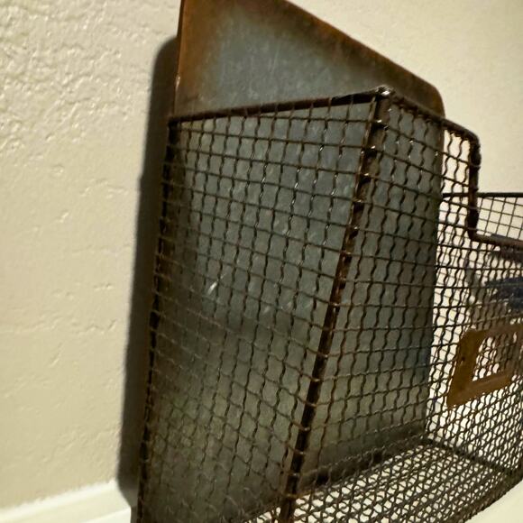 Vintage Industrial Wire Wall Basket with Galvanized Metal Backing - Picture 8 of 10